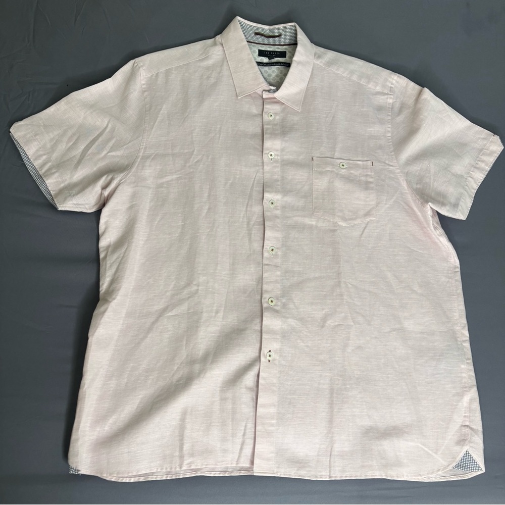 Ted Baker London Pink Linen Blend Short Sleeve Button Up Shirt Mens Size 7 XXL